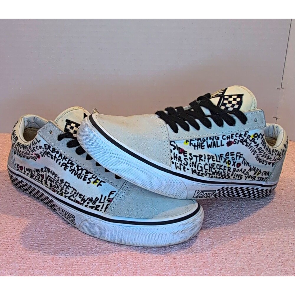 Vans Checkerboard White/Black Canvas Lace-Up Sneakers Men's US 6.5 721454